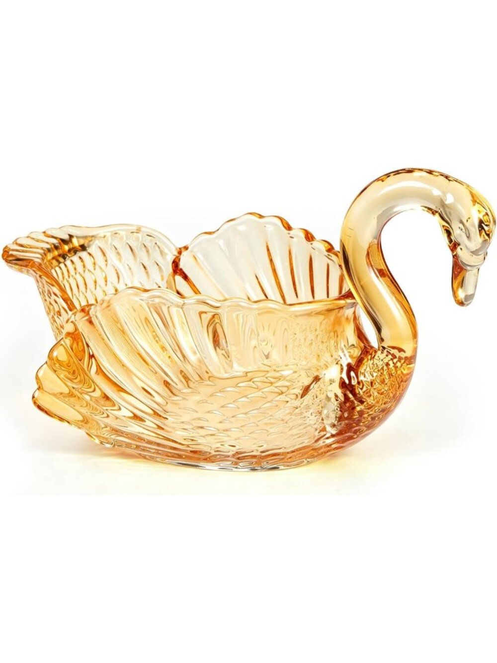 Elegant 9.8'' Amber Glass Swan Bowl | Decorative Crystal Centerpiece for Home
